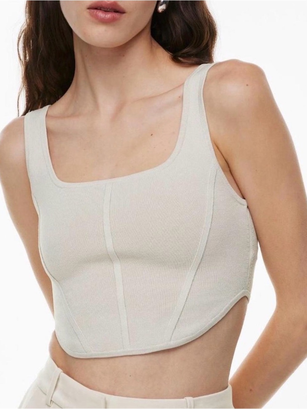 Babaton Light Birch Scultp Knit Bustier Tank -S